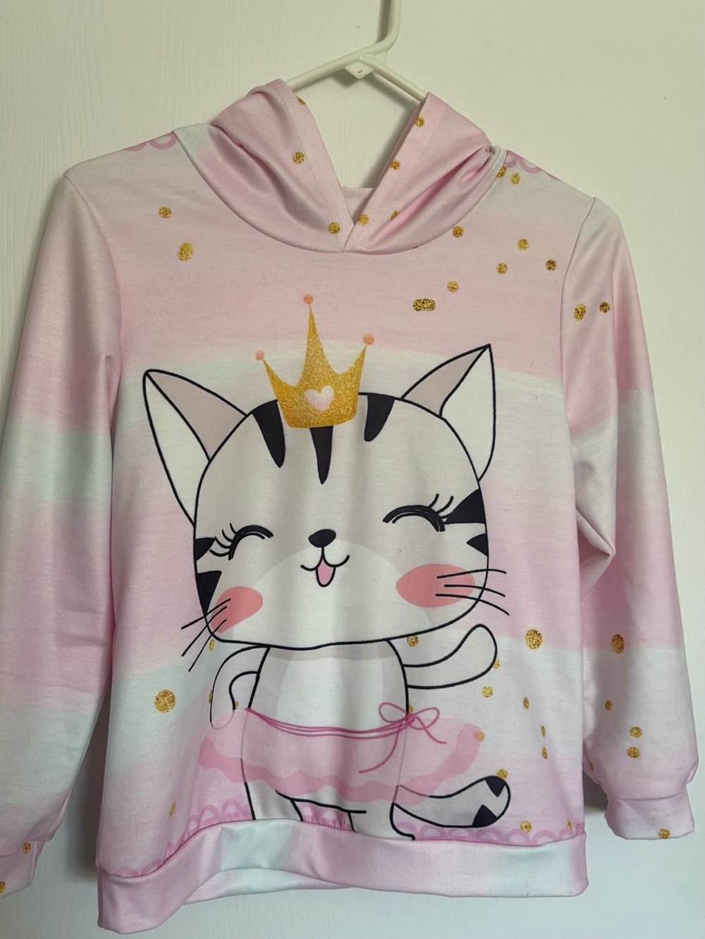 Girls' Pink Cat Crown Hoodie with Gold Sparkle